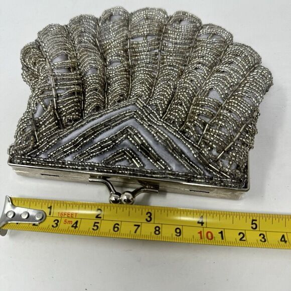 Bijoux Terner‎ Evening Clutch Silver Beaded Pattern Spider Web Shoulder Strap - Picture 7 of 10